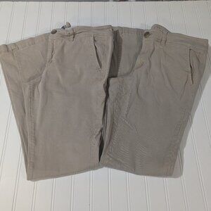 American Eagle Kick Boot Khakis Size 14 Long Lot of 2 Pair Casual Stretch Tan F